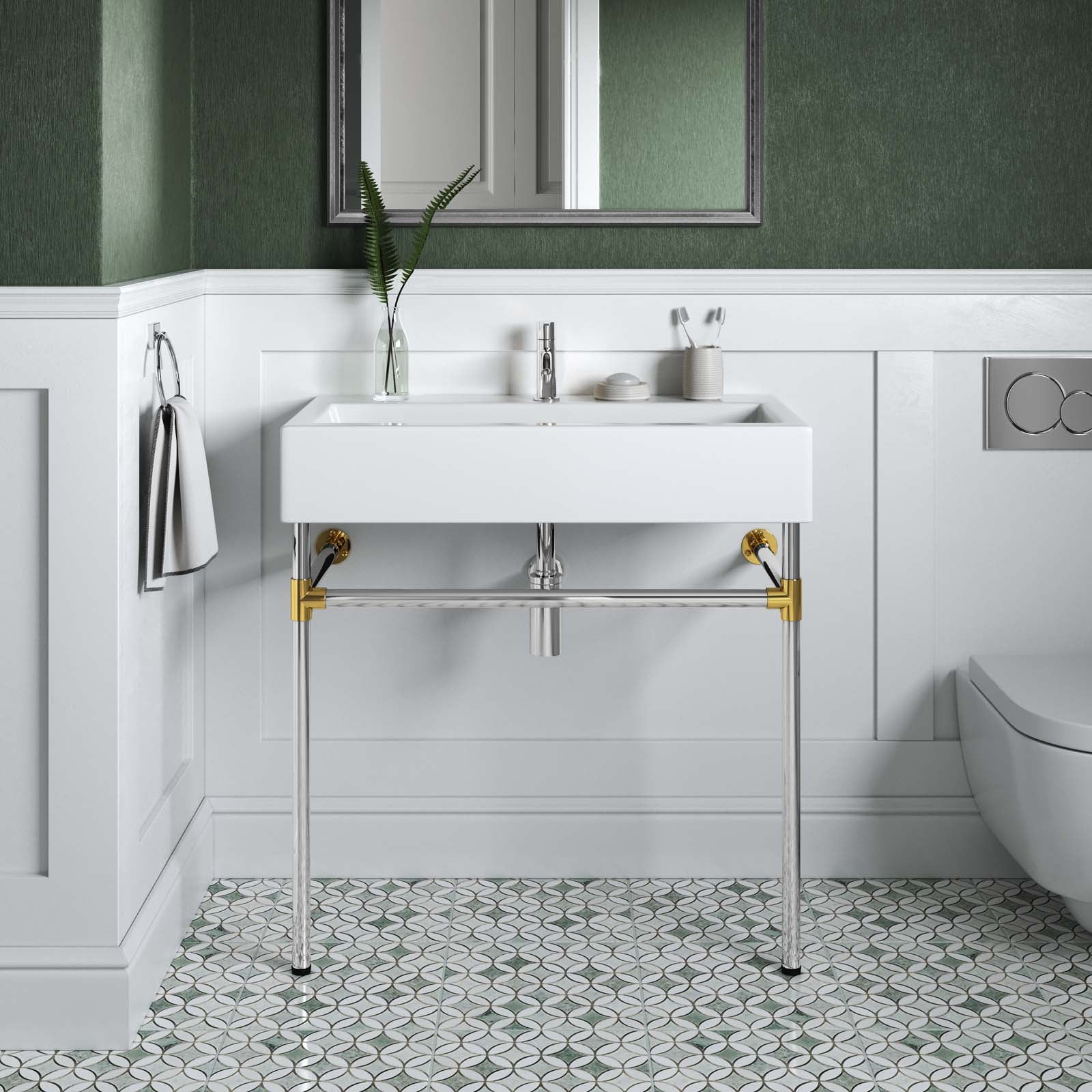 Redeem 32" Silver Stainless Steel Wall-Mount Bathroom Vanity by Modway