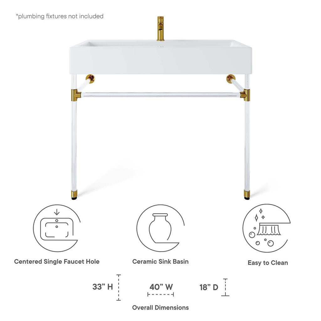 Redeem 40" Acrylic Wall-Mount Bathroom Vanity by Modway