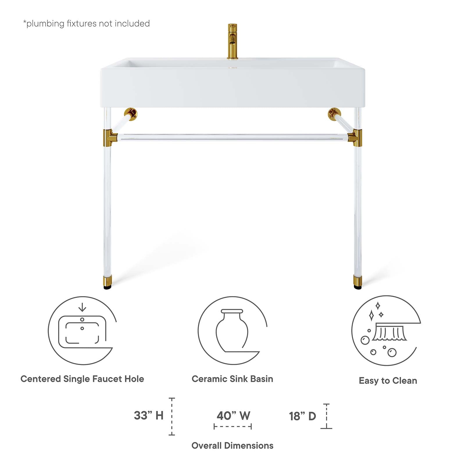 Redeem 40" Acrylic Wall-Mount Bathroom Vanity by Modway