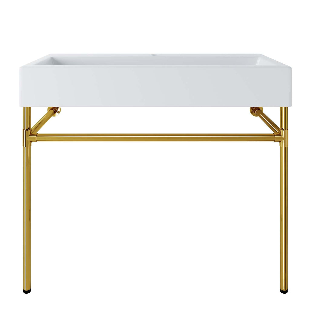 Redeem 40" Wall-Mount Gold Stainless Steel Bathroom Vanity by Modway