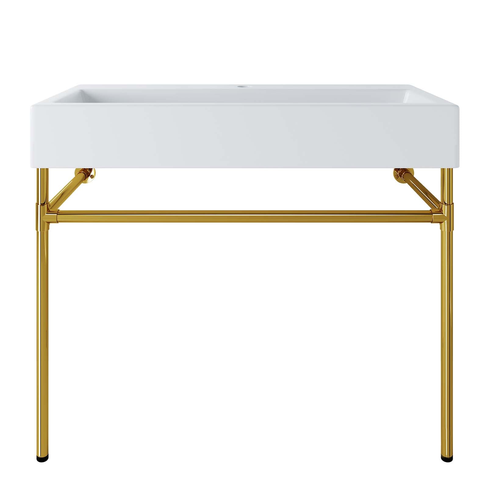 Redeem 40" Wall-Mount Gold Stainless Steel Bathroom Vanity by Modway