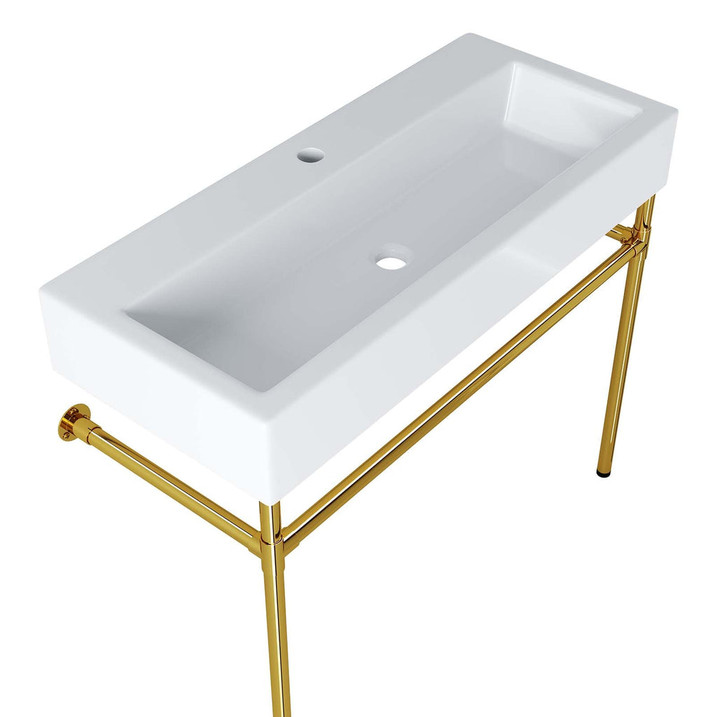 Redeem 40" Wall-Mount Gold Stainless Steel Bathroom Vanity by Modway