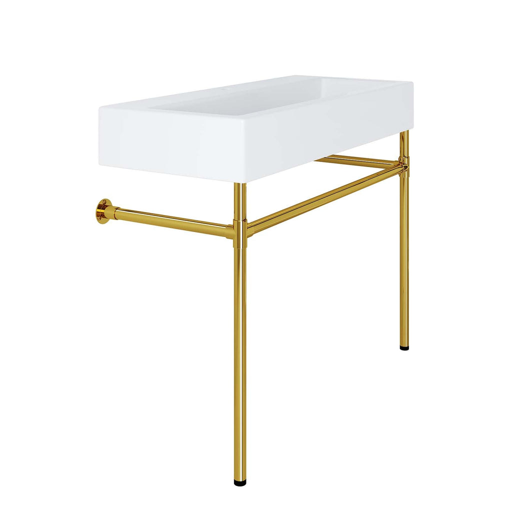 Redeem 40" Wall-Mount Gold Stainless Steel Bathroom Vanity by Modway