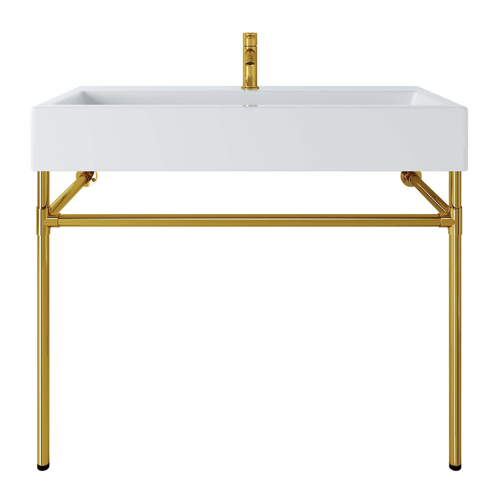 Redeem 40" Wall-Mount Gold Stainless Steel Bathroom Vanity by Modway