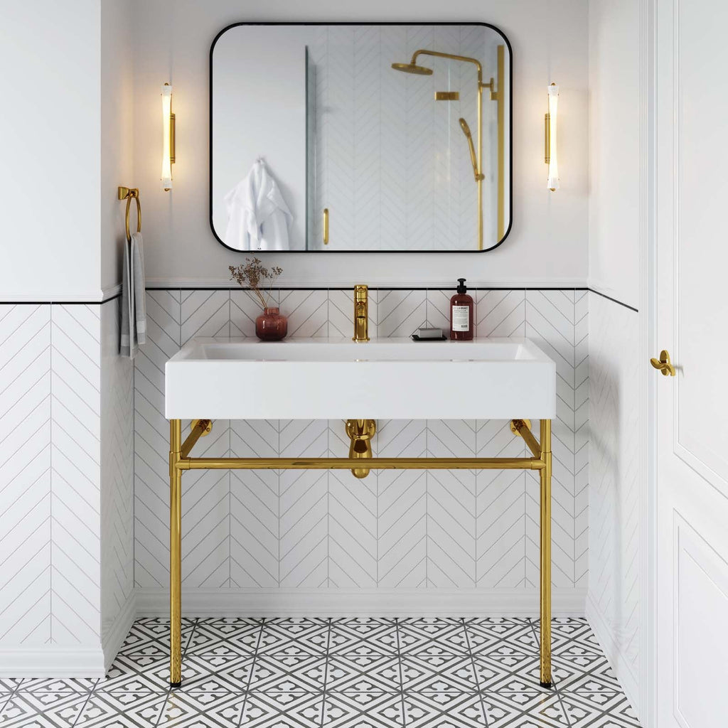 Redeem 40" Wall-Mount Gold Stainless Steel Bathroom Vanity by Modway