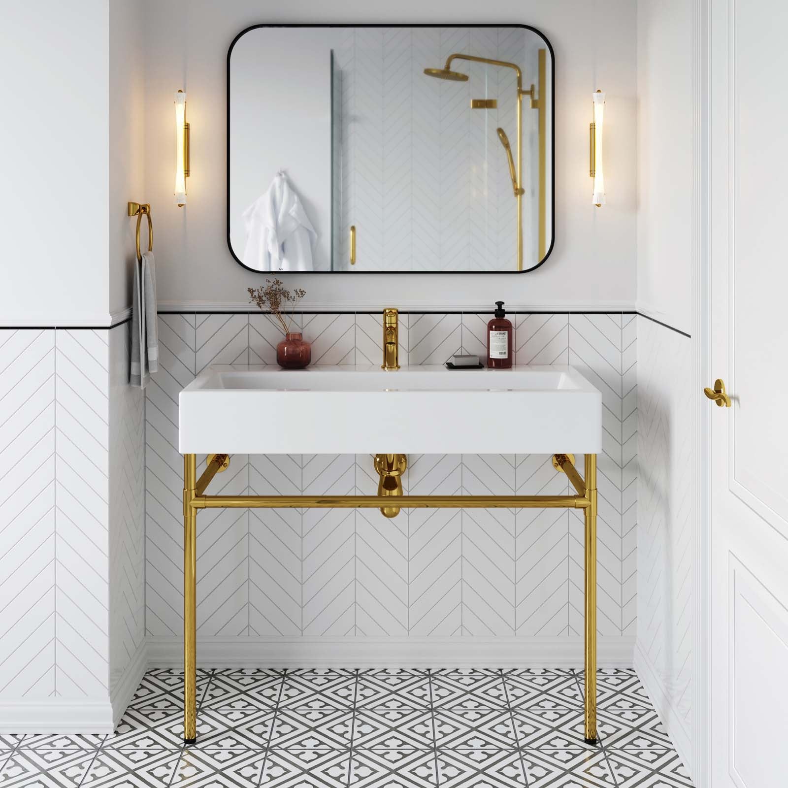 Redeem 40" Wall-Mount Gold Stainless Steel Bathroom Vanity by Modway