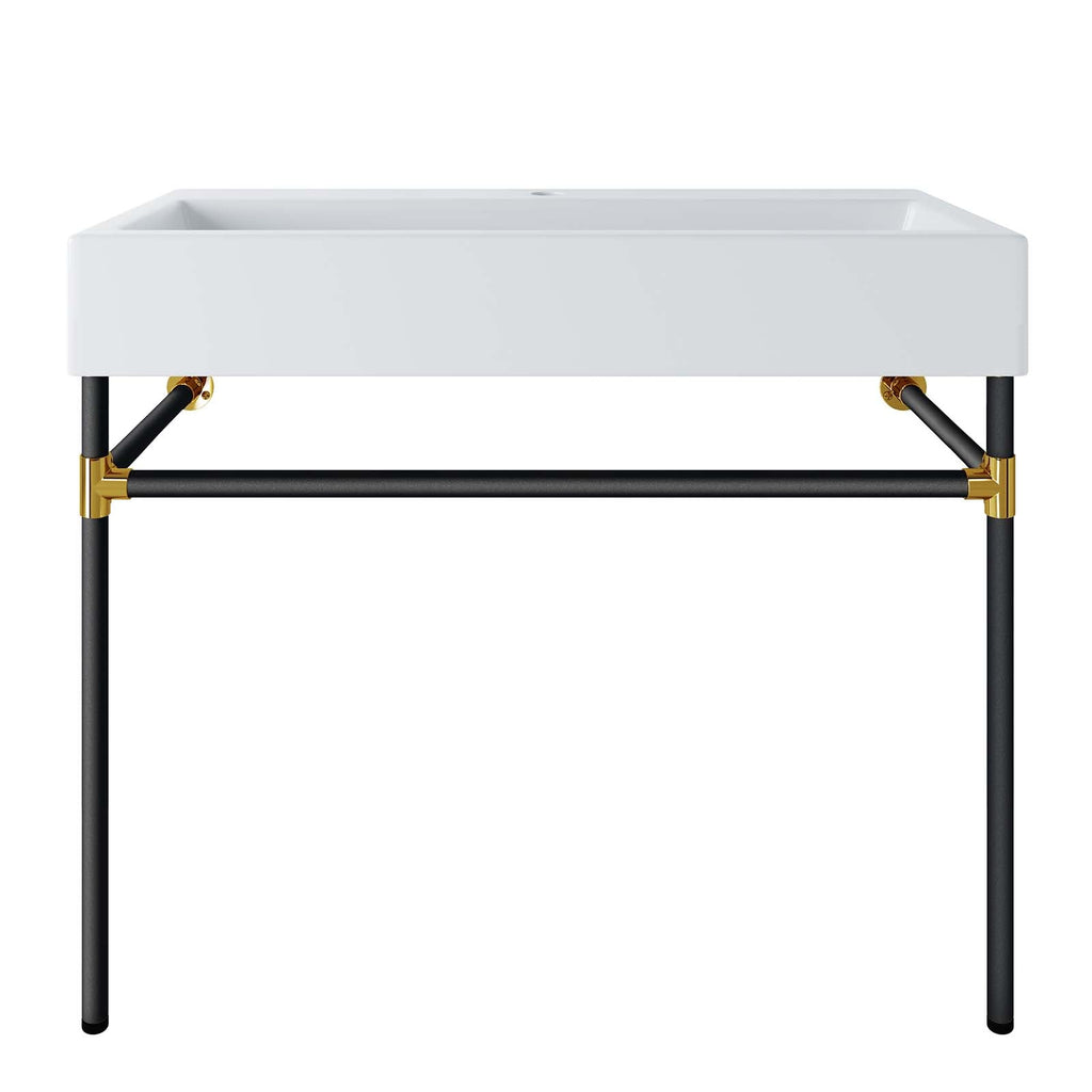 Redeem 40" Black Stainless Steel Wall-Mount Bathroom Vanity by Modway