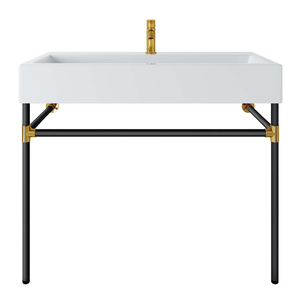 Redeem 40" Black Stainless Steel Wall-Mount Bathroom Vanity by Modway
