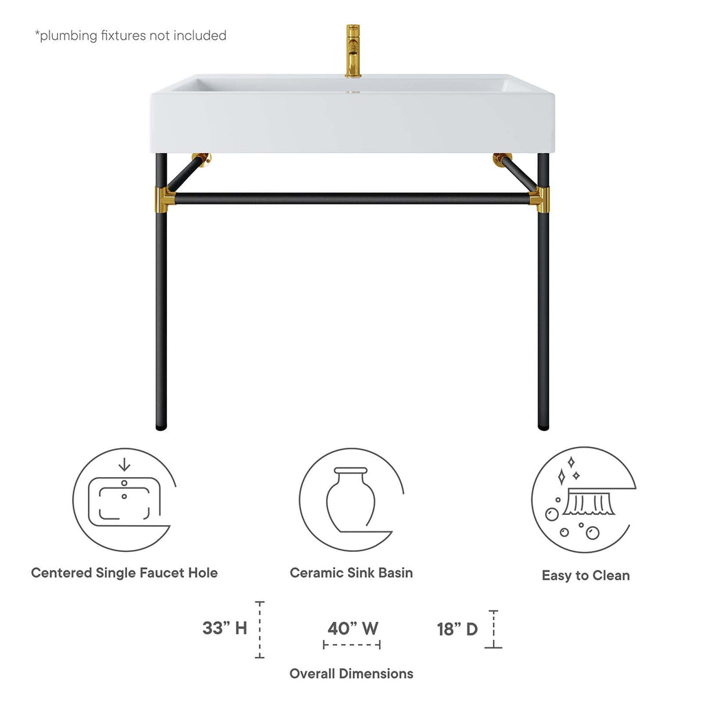 Redeem 40" Black Stainless Steel Wall-Mount Bathroom Vanity by Modway