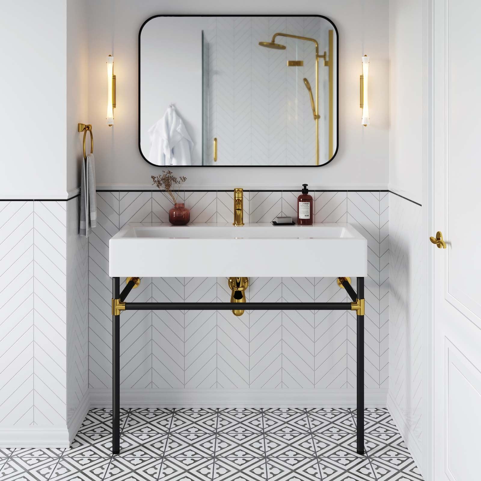 Redeem 40" Black Stainless Steel Wall-Mount Bathroom Vanity by Modway