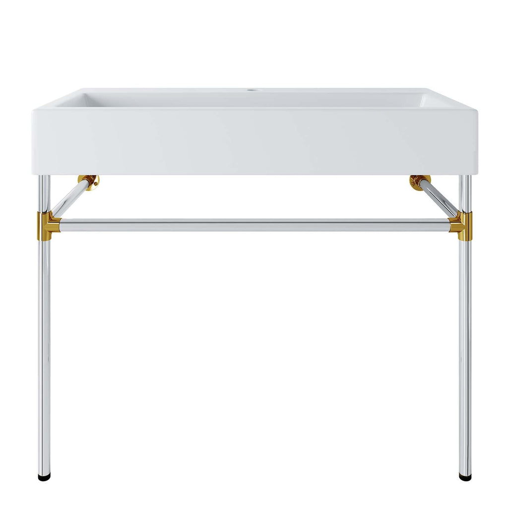 Redeem 40" Silver Stainless Steel Wall-Mount Bathroom Vanity by Modway
