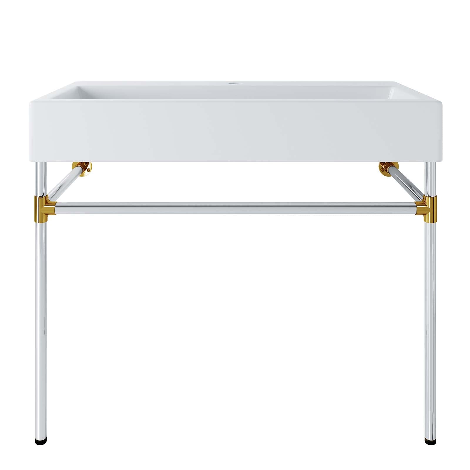 Redeem 40" Silver Stainless Steel Wall-Mount Bathroom Vanity by Modway