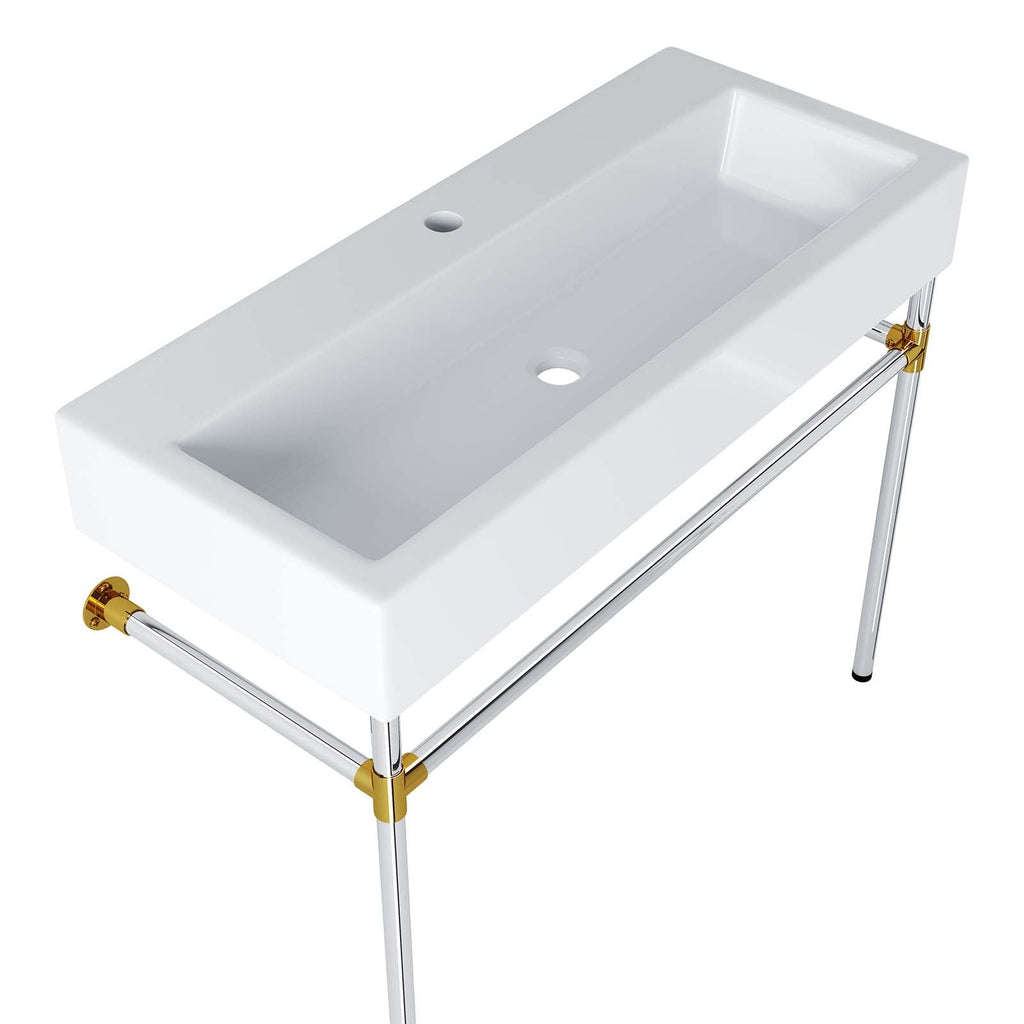Redeem 40" Silver Stainless Steel Wall-Mount Bathroom Vanity by Modway