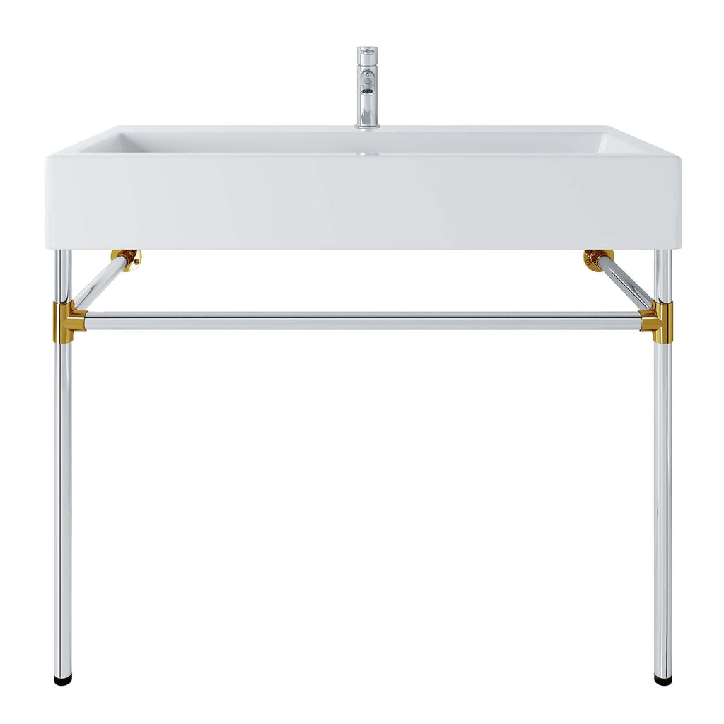 Redeem 40" Silver Stainless Steel Wall-Mount Bathroom Vanity by Modway