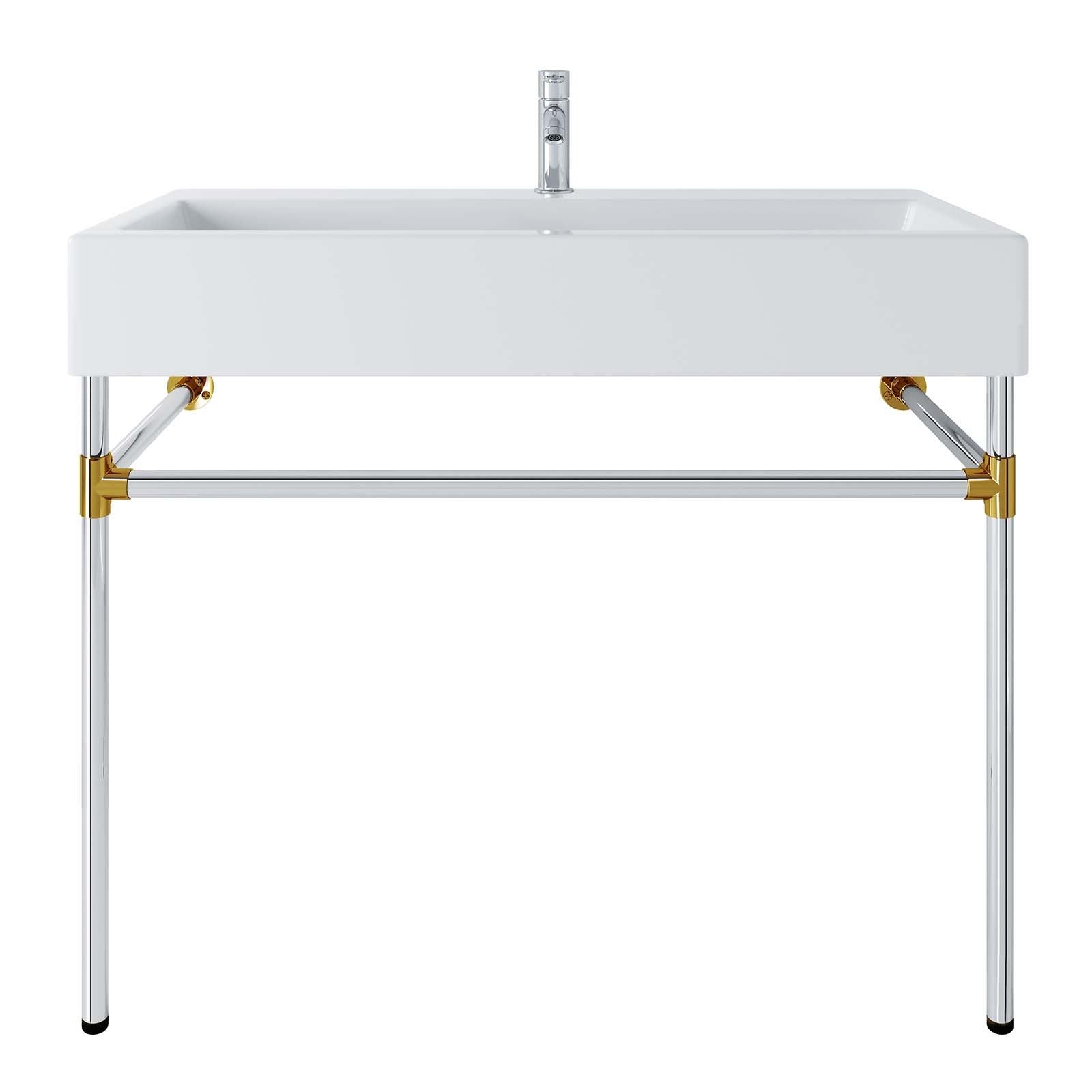 Redeem 40" Silver Stainless Steel Wall-Mount Bathroom Vanity by Modway