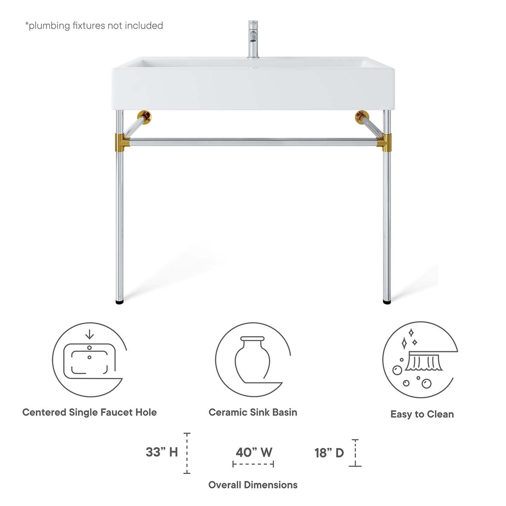Redeem 40" Silver Stainless Steel Wall-Mount Bathroom Vanity by Modway