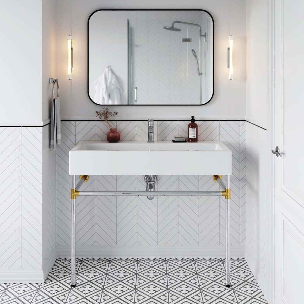 Redeem 40" Silver Stainless Steel Wall-Mount Bathroom Vanity by Modway