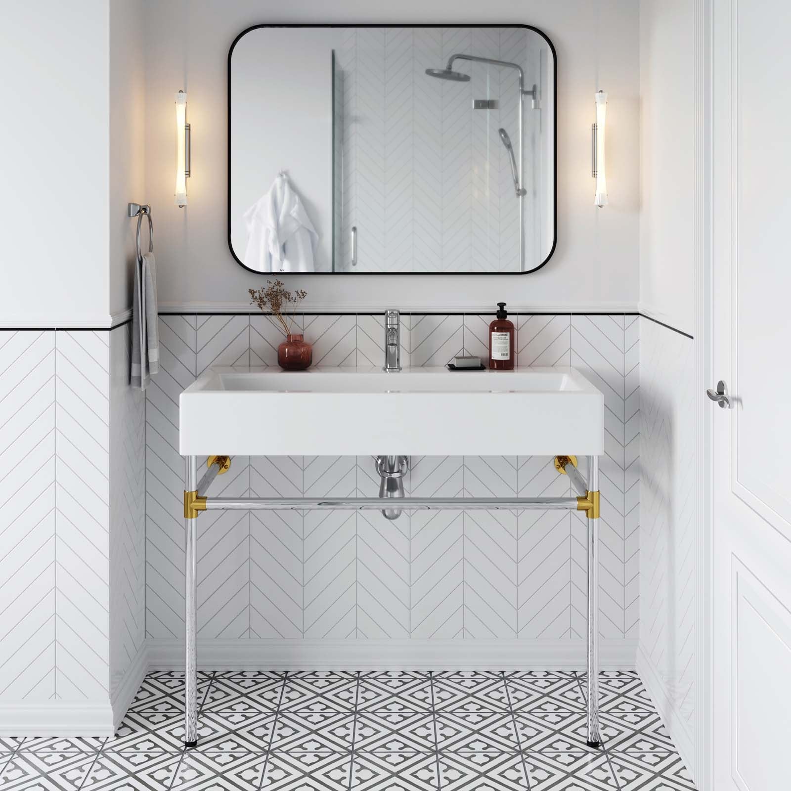 Redeem 40" Silver Stainless Steel Wall-Mount Bathroom Vanity by Modway