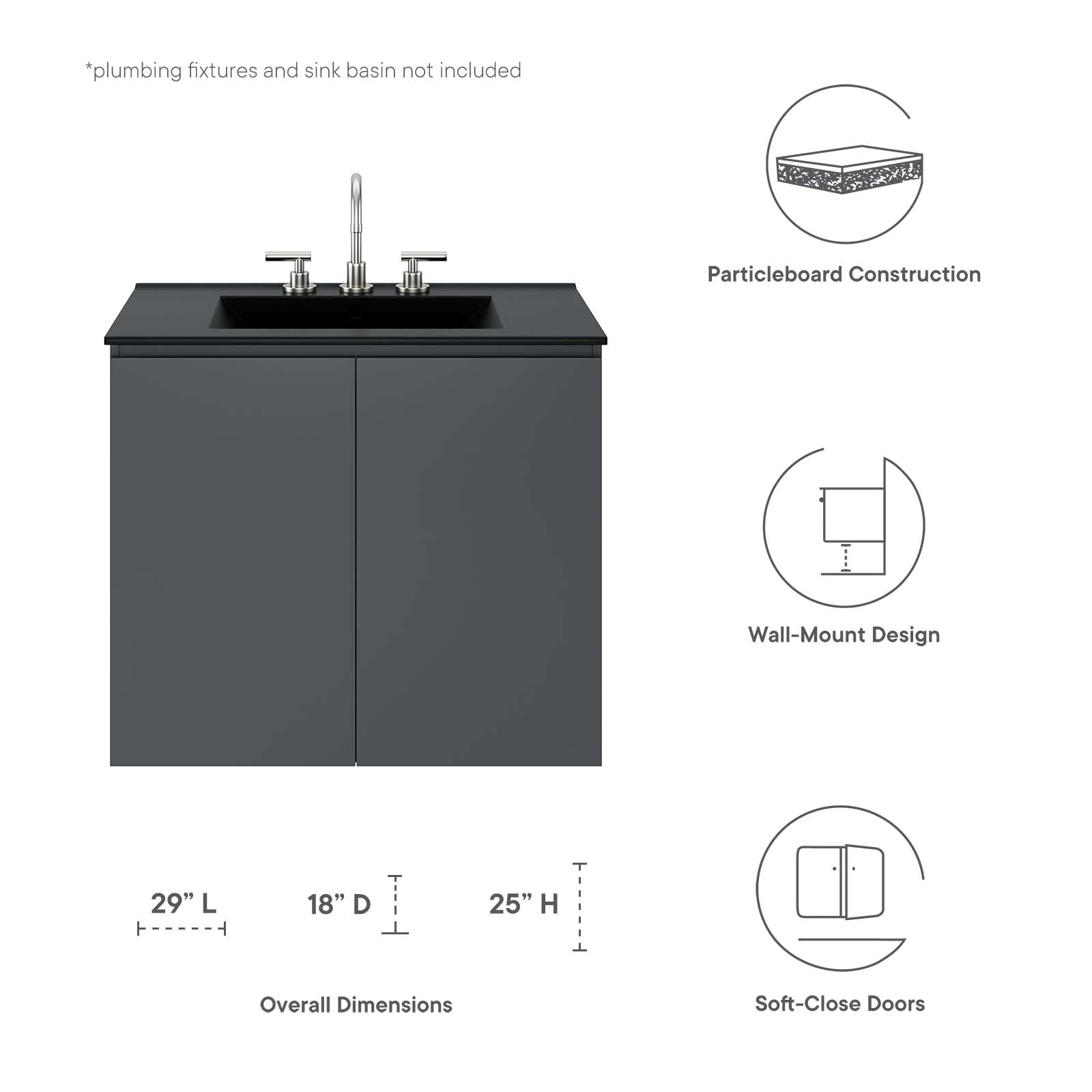 Bryn 30" Wall-Mount Bathroom Vanity (Sink Basin Not Included) by Modway