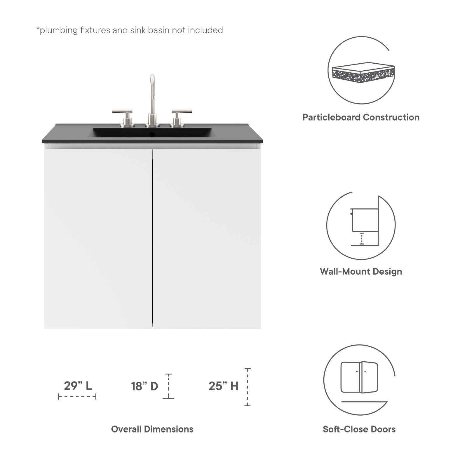 Bryn 30" Wall-Mount Bathroom Vanity (Sink Basin Not Included) by Modway