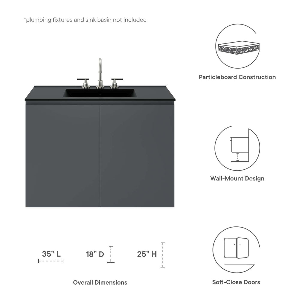 Bryn 36" Wall-Mount Bathroom Vanity (Sink Basin Not Included) by Modway