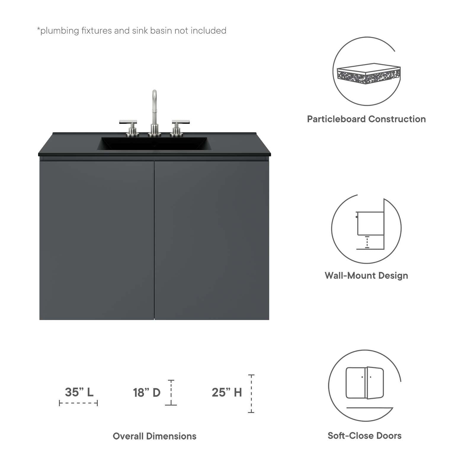Bryn 36" Wall-Mount Bathroom Vanity (Sink Basin Not Included) by Modway
