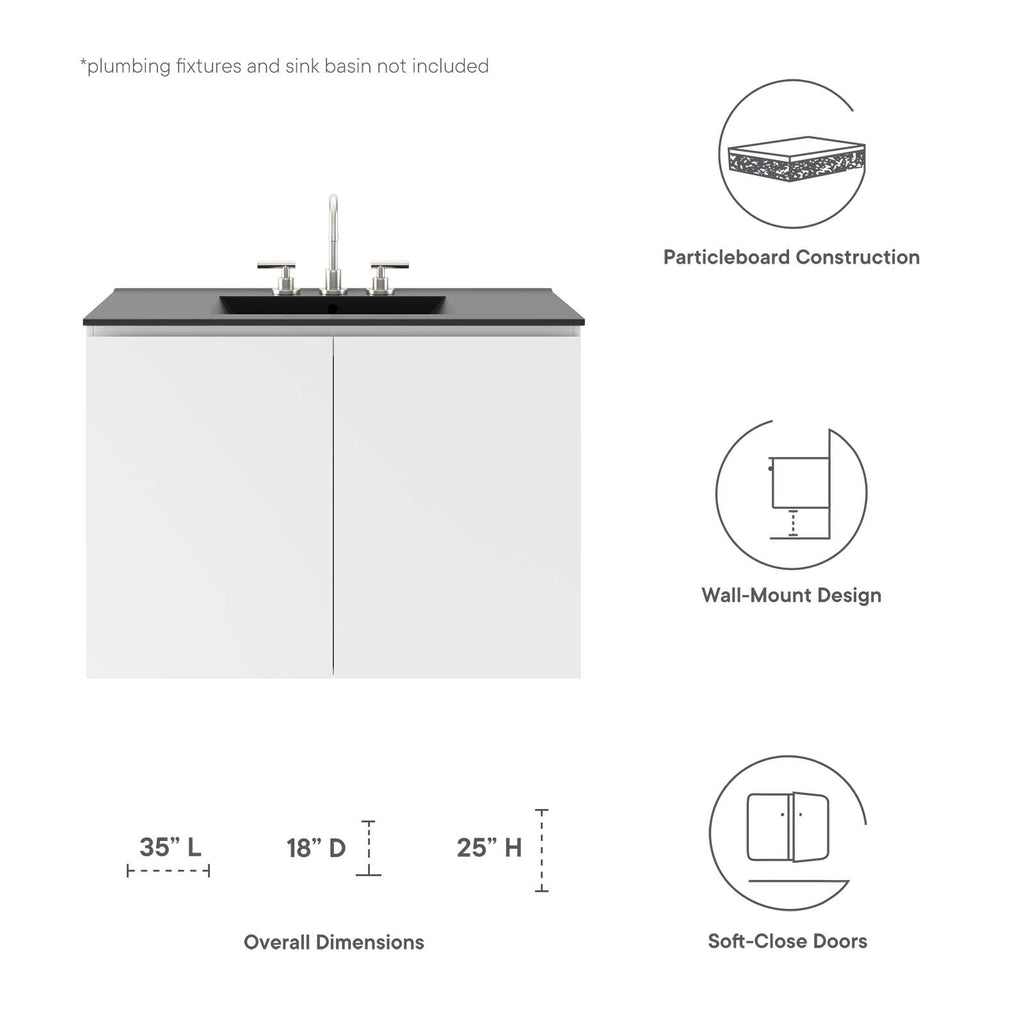 Bryn 36" Wall-Mount Bathroom Vanity (Sink Basin Not Included) by Modway