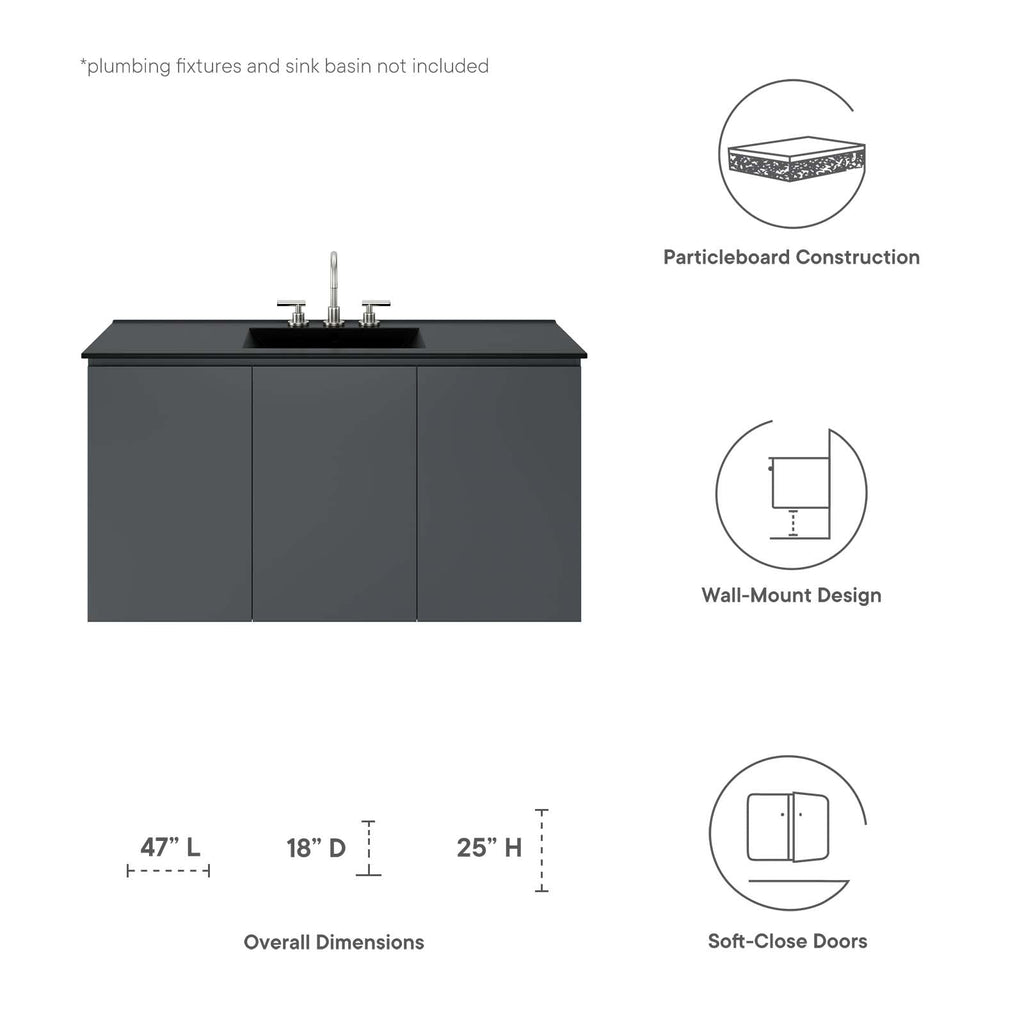 Bryn 48" Wall-Mount Bathroom Vanity (Sink Basin Not Included) by Modway