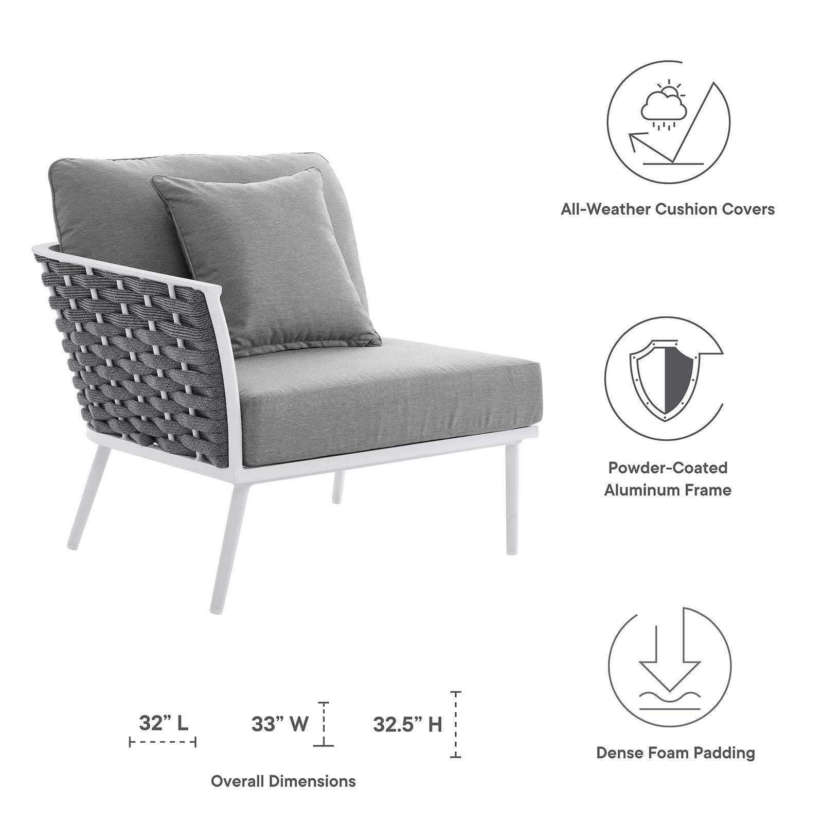 Stance Outdoor Patio Aluminum Left-Facing Armchair by Modway