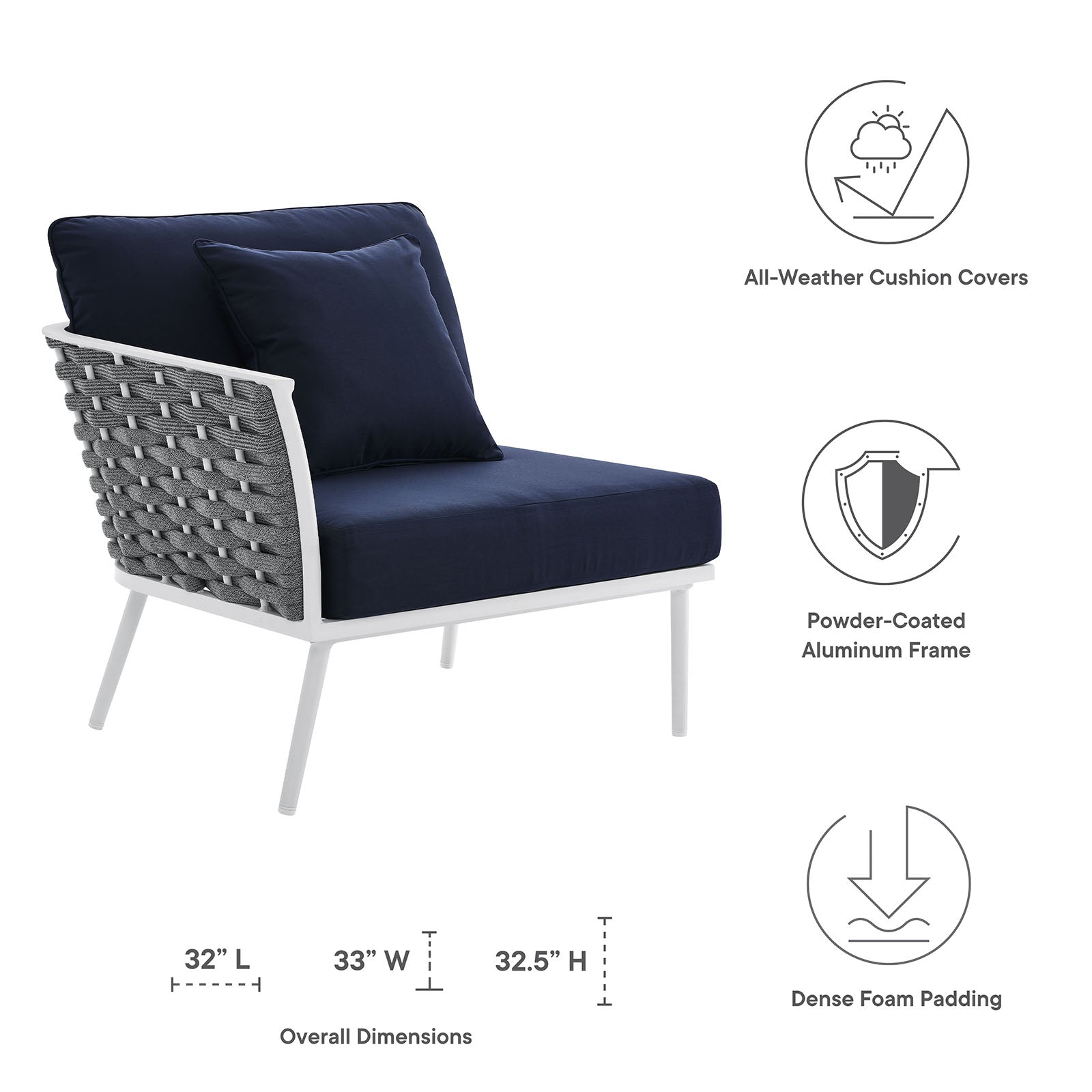 Stance Outdoor Patio Aluminum Left-Facing Armchair by Modway