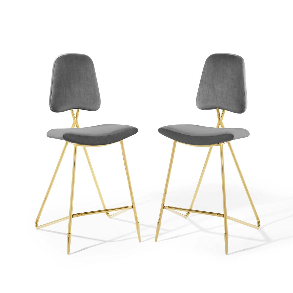 Ponder Performance Velvet Bar Stool Set of 2 by Modway