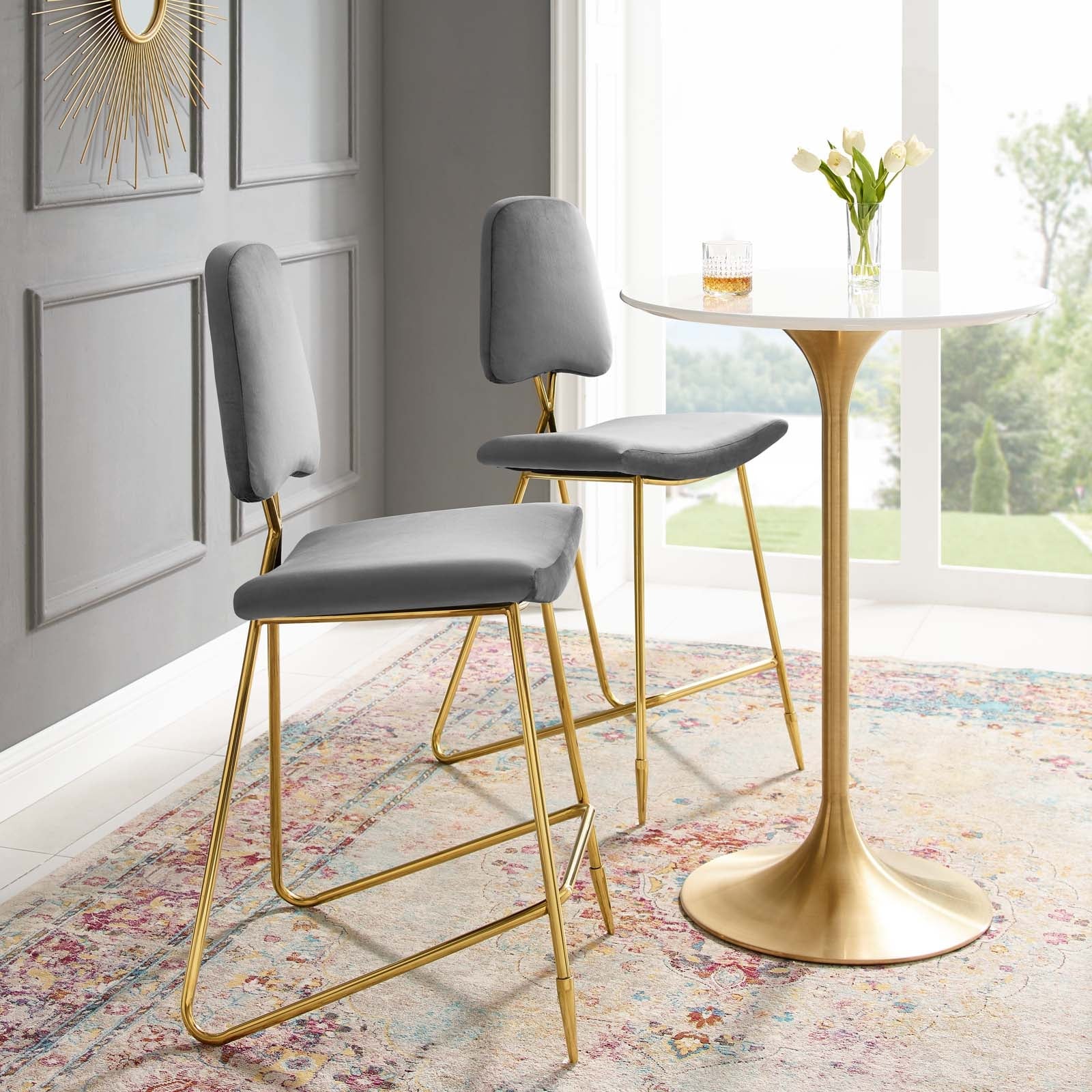 Ponder Performance Velvet Bar Stool Set of 2 by Modway