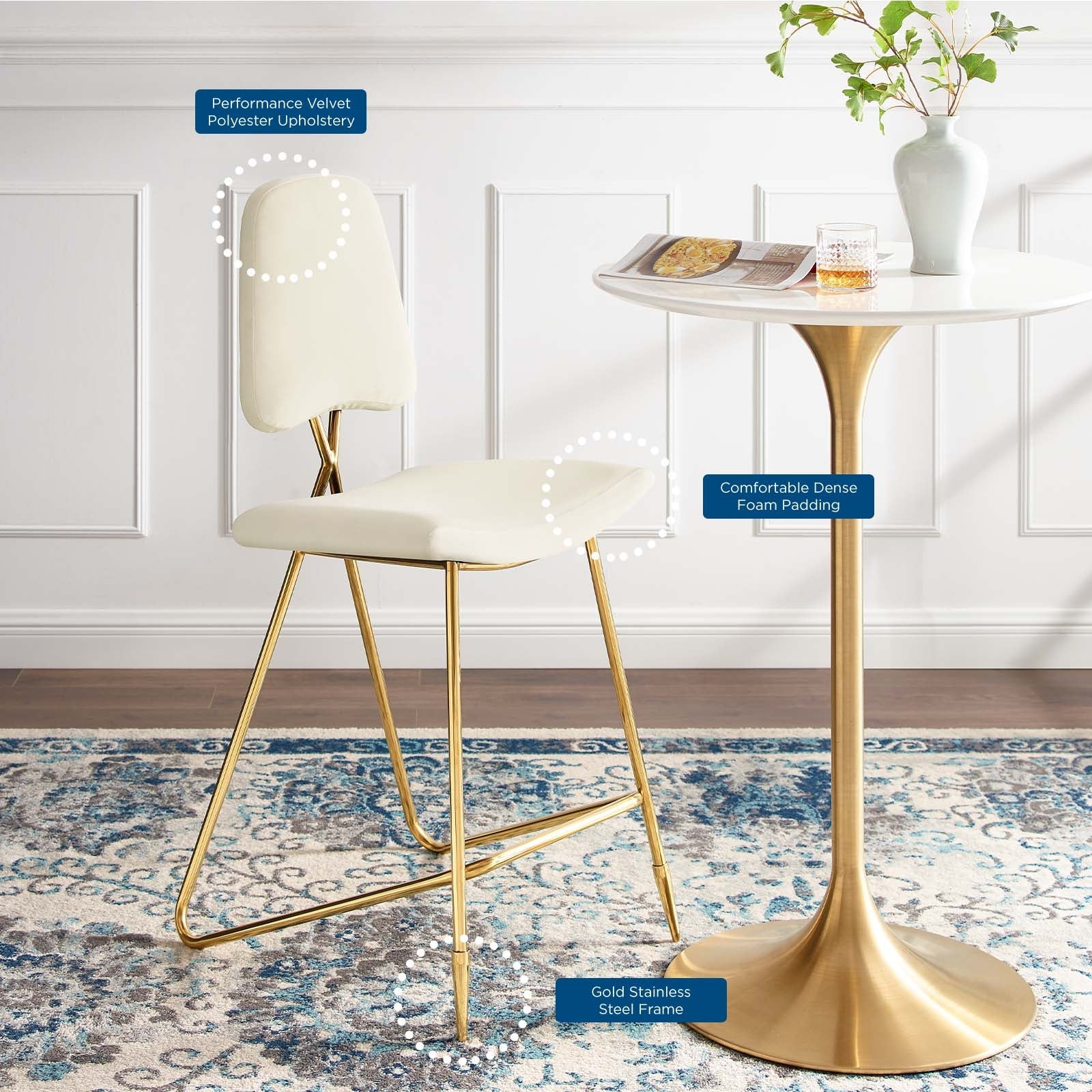 Ponder Performance Velvet Bar Stool Set of 2 by Modway