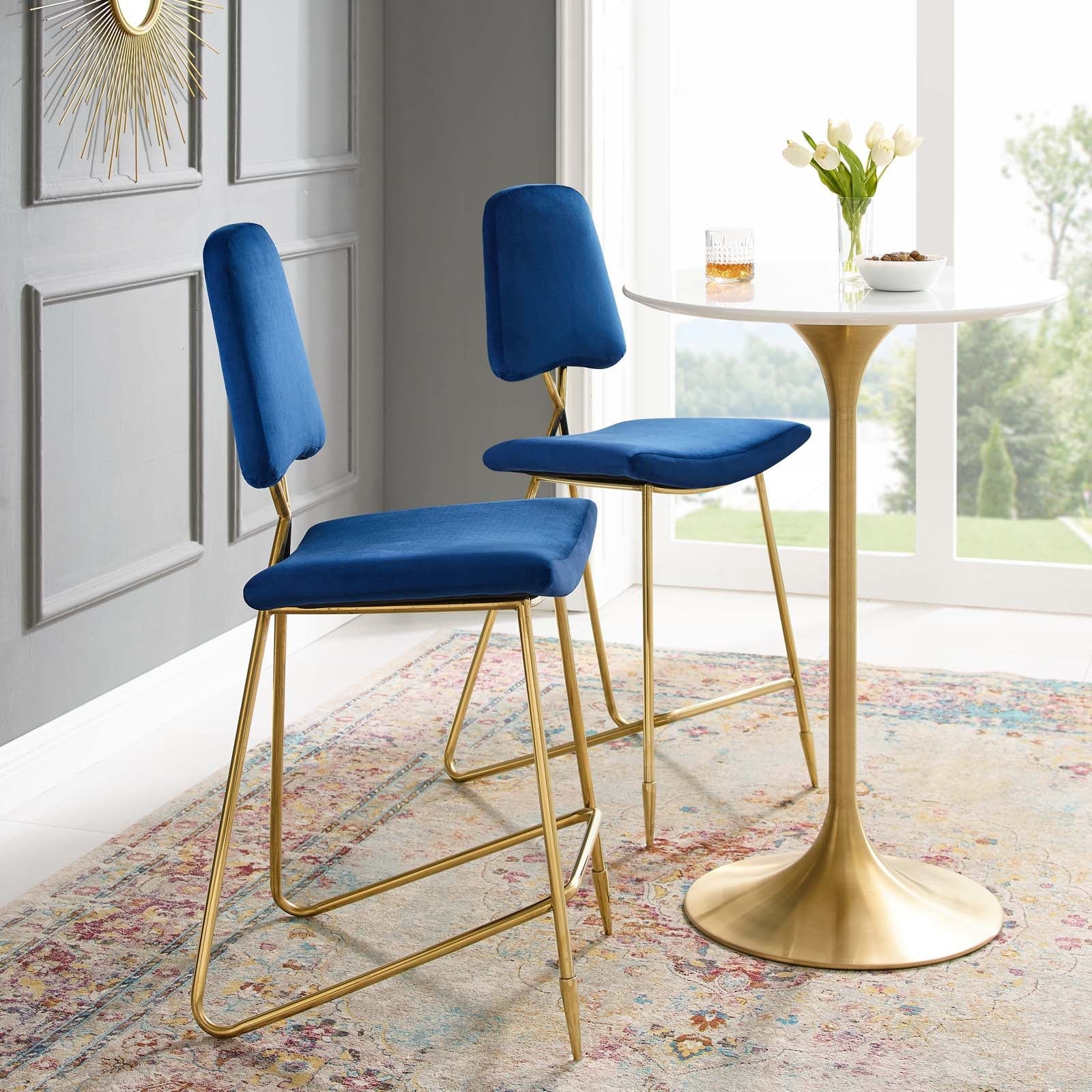 Ponder Performance Velvet Bar Stool Set of 2 by Modway
