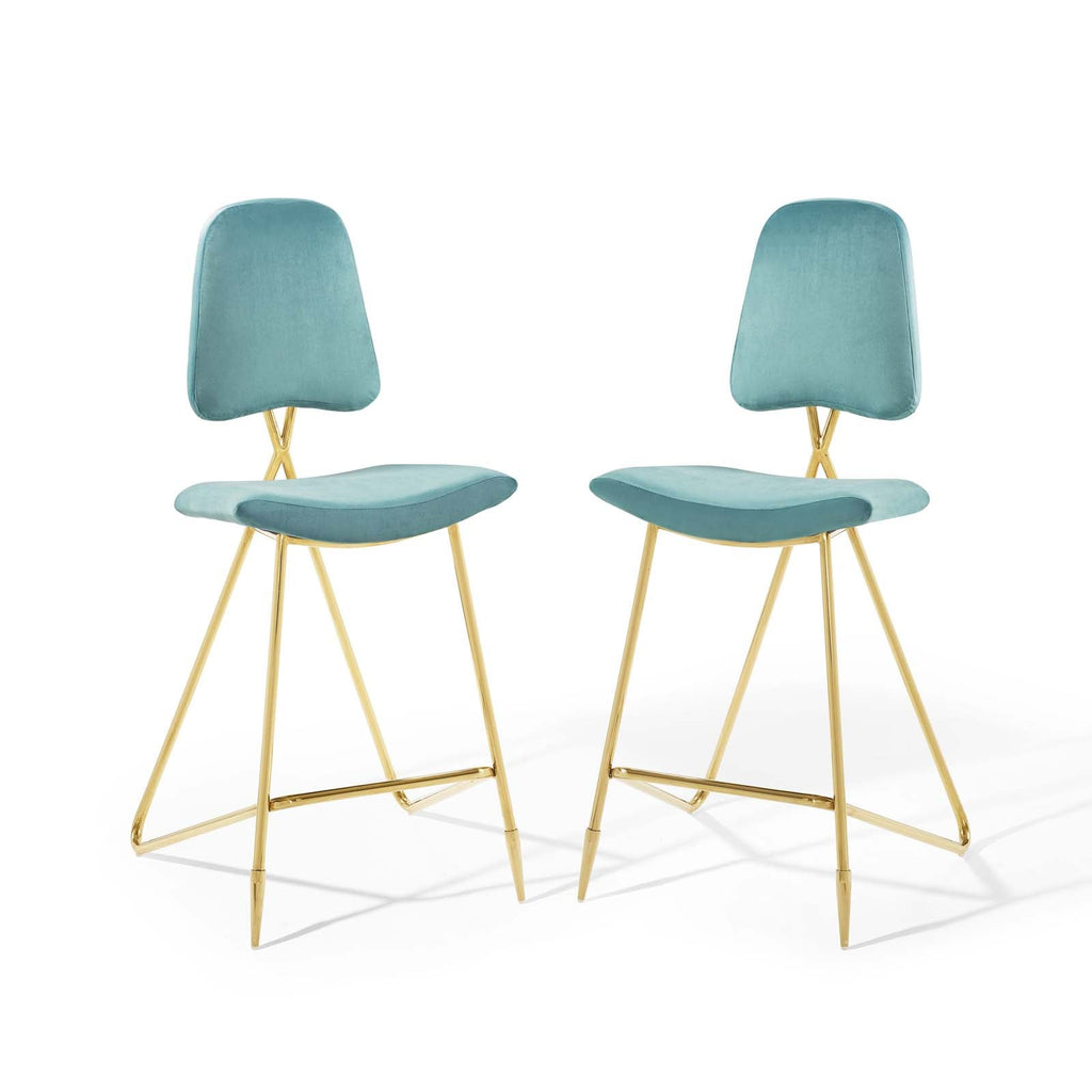 Ponder Performance Velvet Bar Stool Set of 2 by Modway