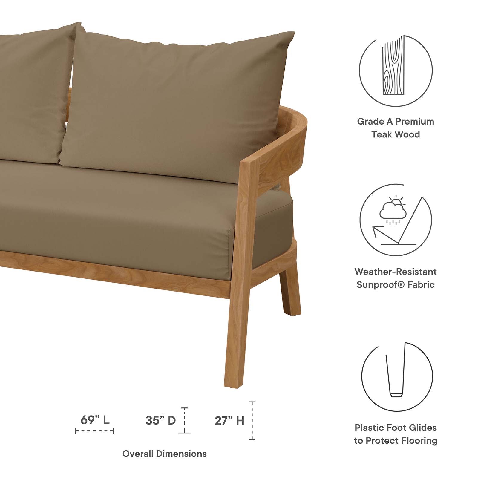 Brisbane Teak Wood Outdoor Patio Loveseat by Modway