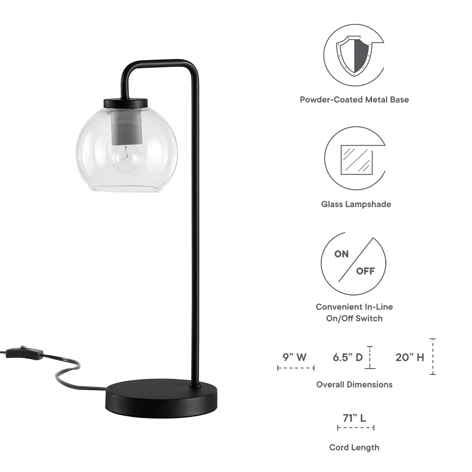 Silo Glass Globe Glass and Metal Table Lamp by Modway