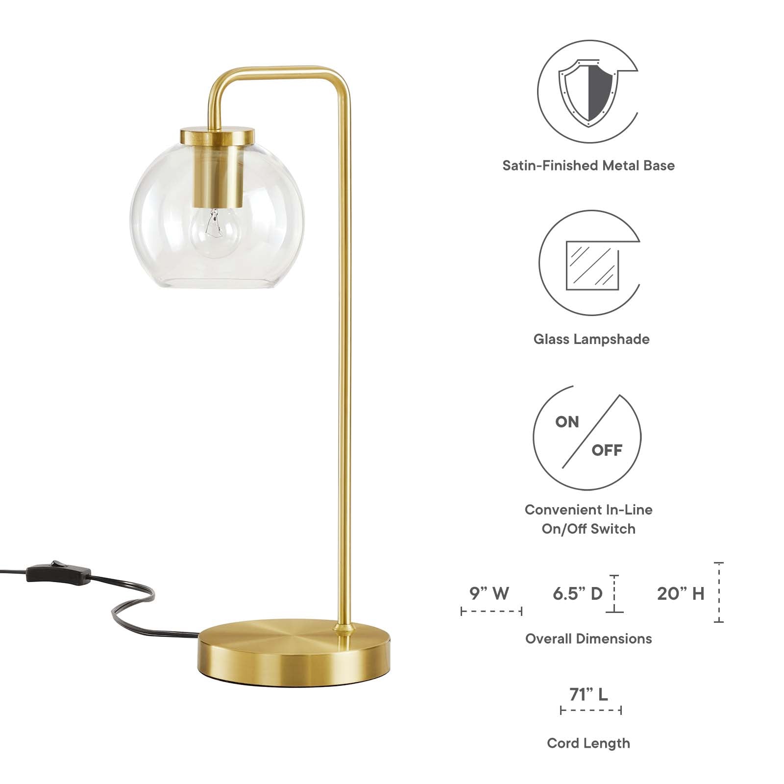 Silo Glass Globe Glass and Metal Table Lamp by Modway