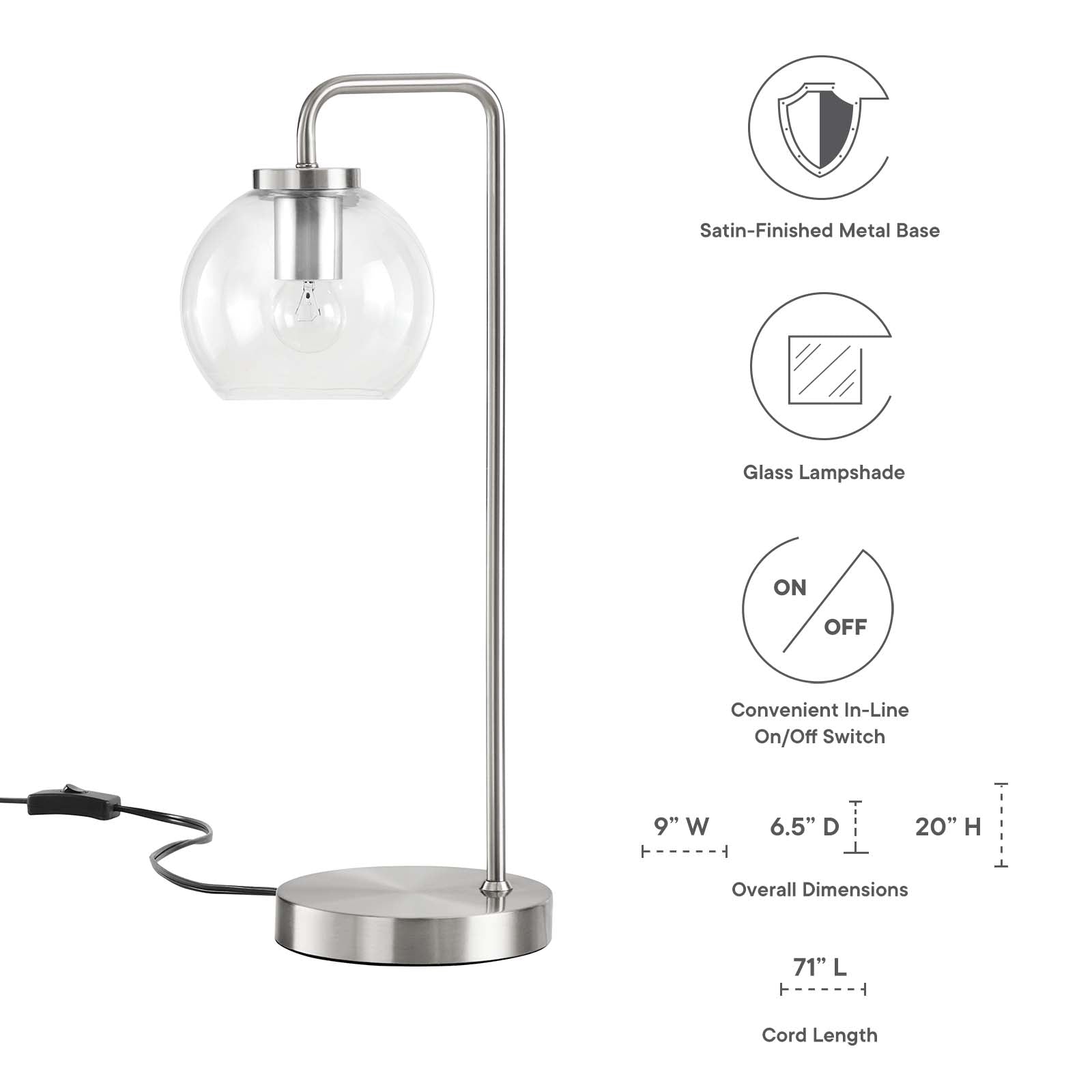 Silo Glass Globe Glass and Metal Table Lamp by Modway