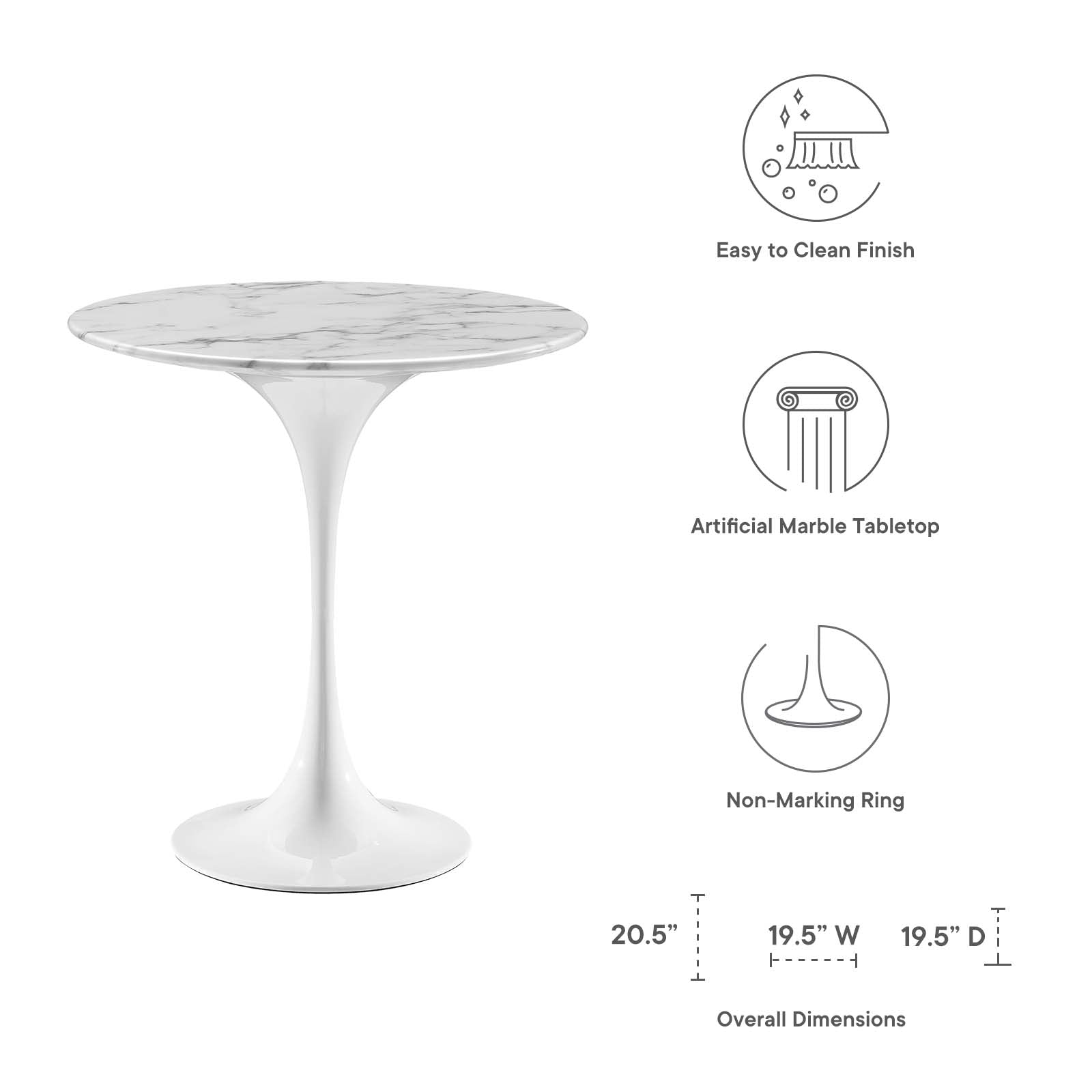 Lippa 20" Round Faux Marble Side Table by Modway