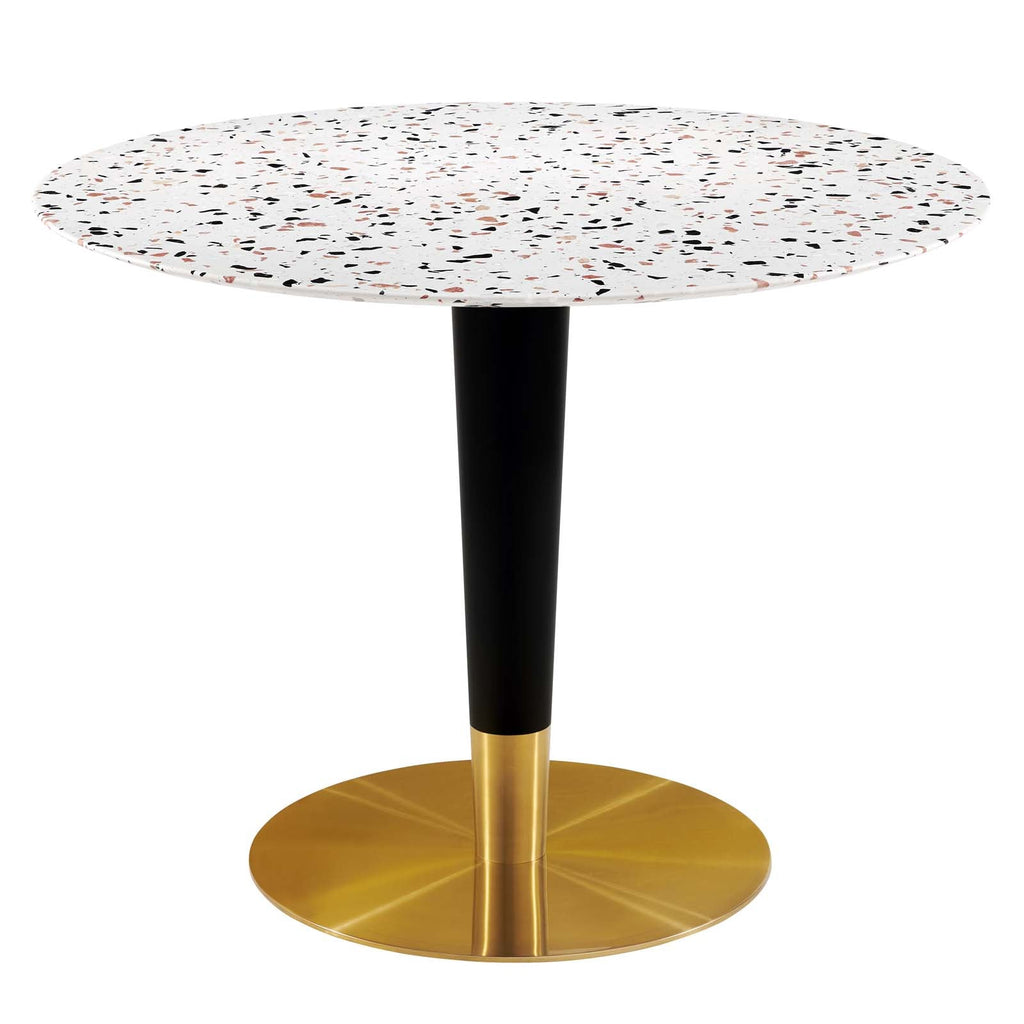 Zinque 40" Round Terrazzo Dining Table in Gold Whi
