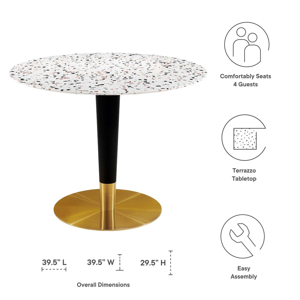 Zinque 40" Round Terrazzo Dining Table in Gold Whi