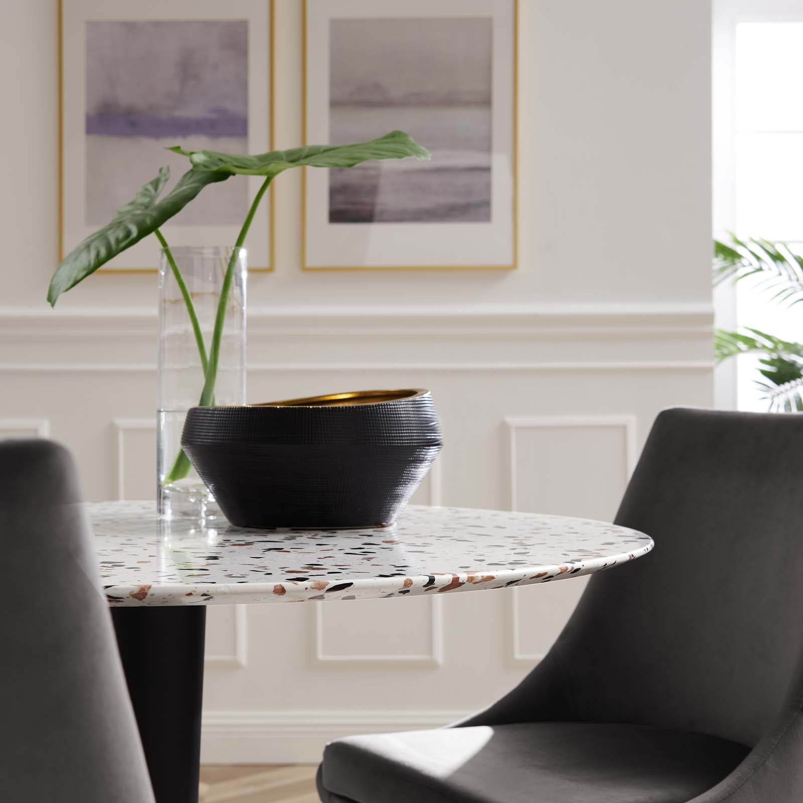 Zinque 40" Round Terrazzo Dining Table in Gold Whi