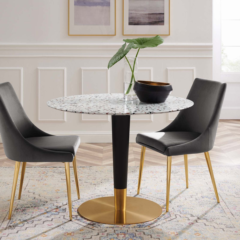 Zinque 40" Round Terrazzo Dining Table in Gold Whi