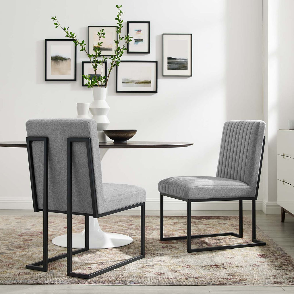 Indulge Channel Tufted Fabric Dining Chairs Set of 2 by Modway