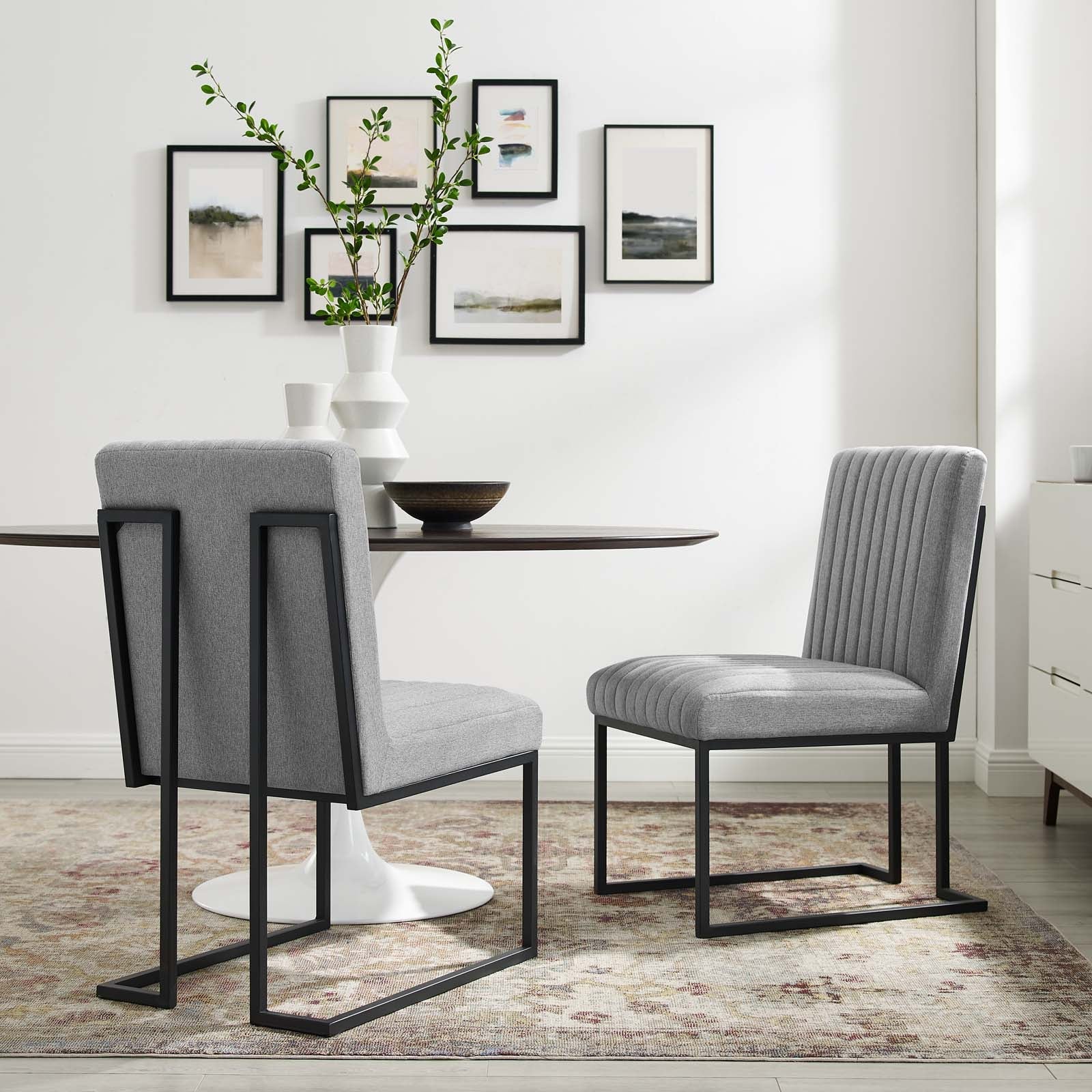 Indulge Channel Tufted Fabric Dining Chairs Set of 2 by Modway
