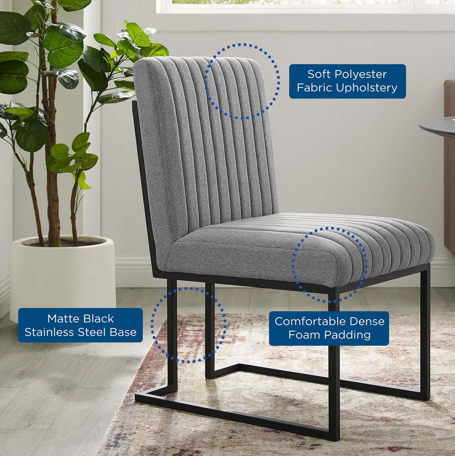 Indulge Channel Tufted Fabric Dining Chairs Set of 2 by Modway