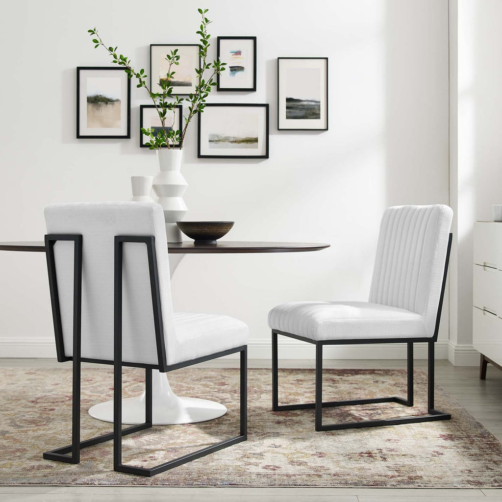 Indulge Channel Tufted Fabric Dining Chairs Set of 2 by Modway