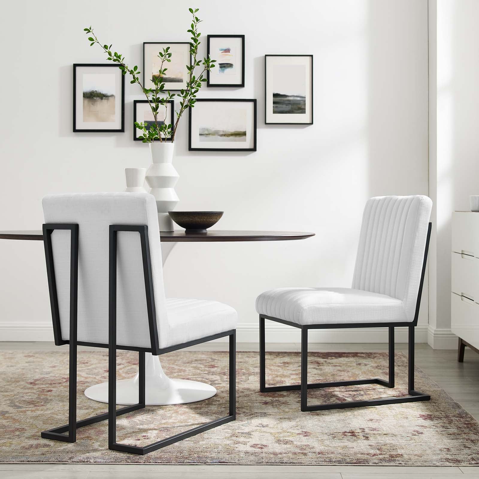 Indulge Channel Tufted Fabric Dining Chairs Set of 2 by Modway