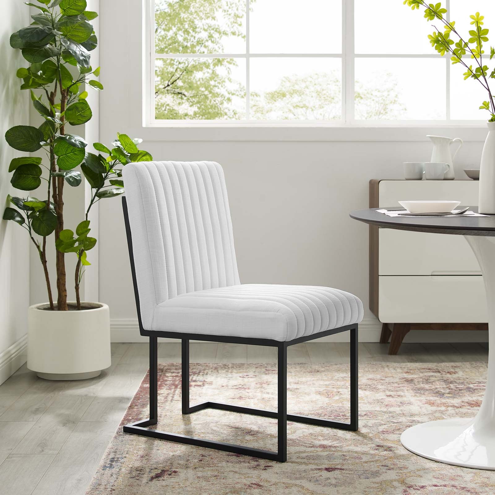 Indulge Channel Tufted Fabric Dining Chairs Set of 2 by Modway